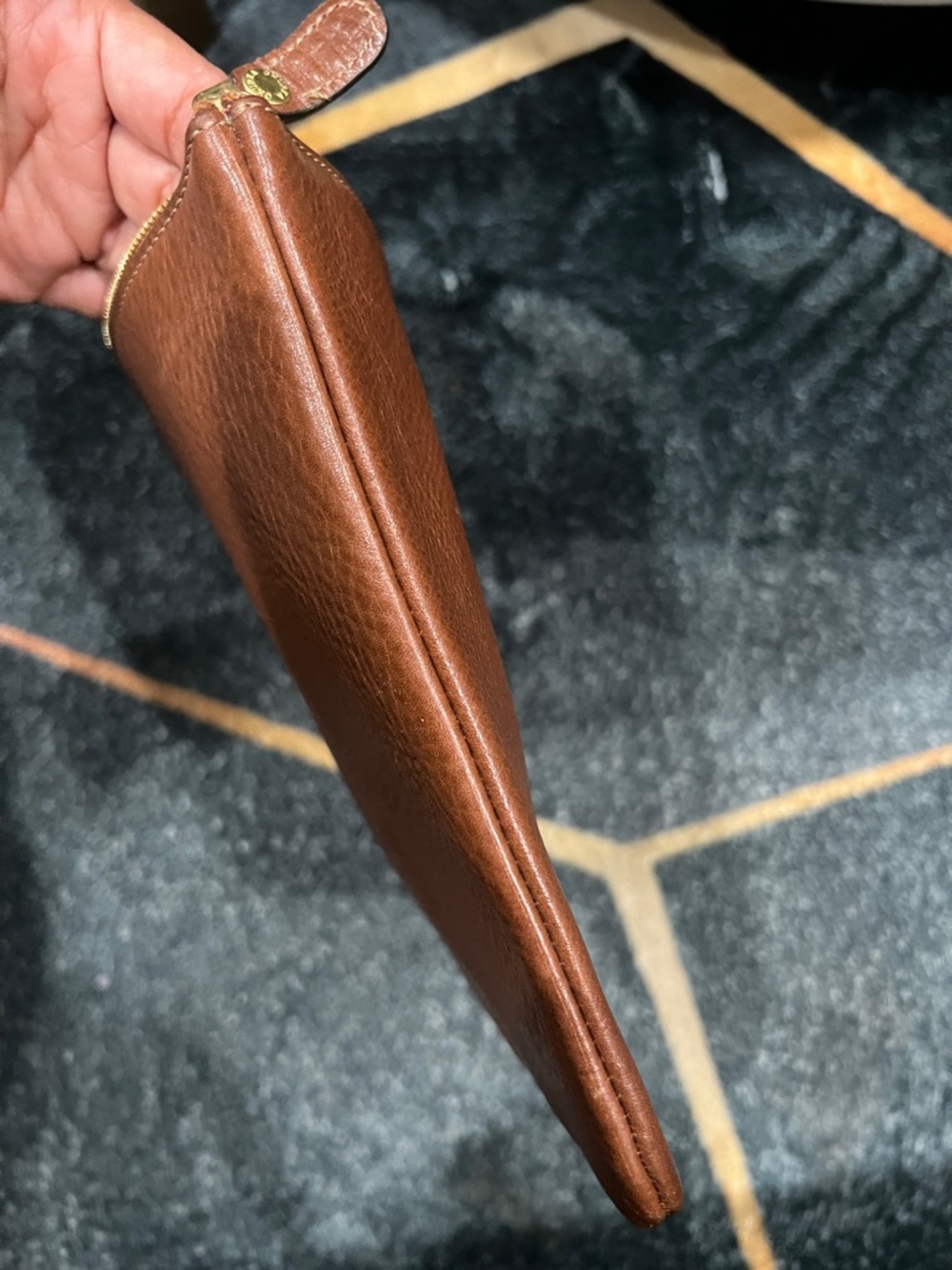 Ghurka Chestnut Pebbled Leather Pouch with Gold Zipper - Picture 4 of 9